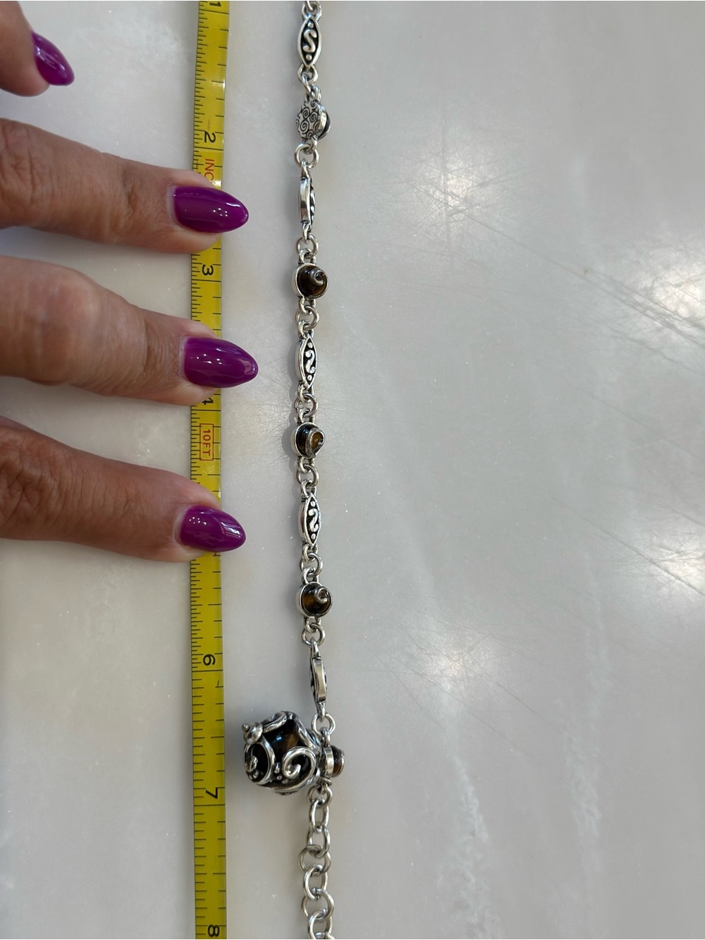 Brighton Silver, Brown Tiger's Eye Charm Bracelet - Picture 10 of 13